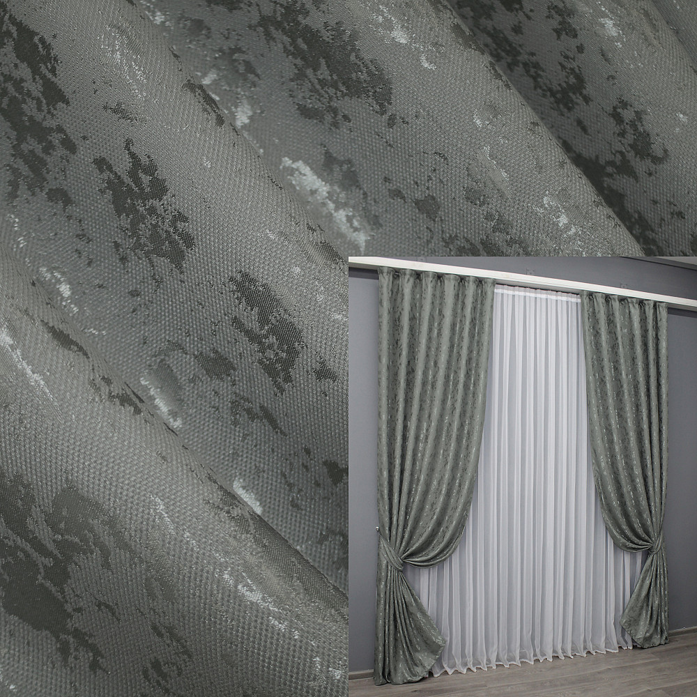 Комплект готових штор VR-Textil Льон мармур Pavliani AL № 1577ш Сірий 150х260 см 2 шт (33-0437) Київ - фото 1