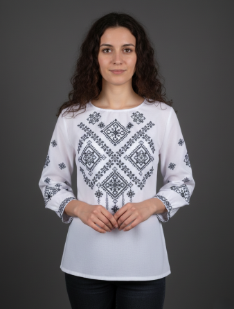 Жіноча натуральна біла вишиванка Заграва чорна Київ