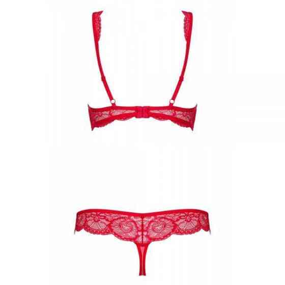 Комплект красного кружевного белья Obsessive 853-SET-3 с бежевыми вставками, S/M Sex Aura Киев