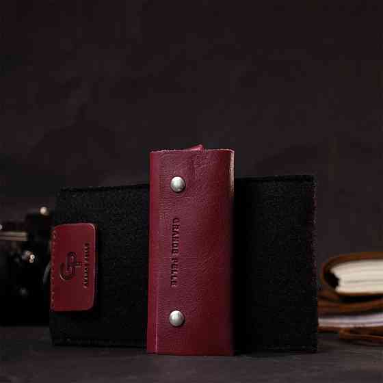 Жіноча шкіряна ключниця на кнопках GRANDE PELLE 11640 Бордовий Київ