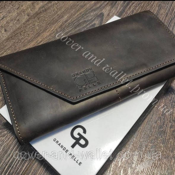 Фірмовий великий шкіряний гаманець на магнітах коричневого кольору Grande Pellе Festa 513120 Київ - фото 3