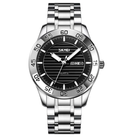 Чоловічий наручний класичний годинник Skmei 9293 (Сріблястий з чорним циферблатом) Київ