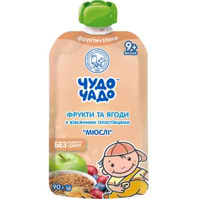 Дитяче пюре Чудо-Чадо "Мюслі" фруктово-ягідне 9м+ 90 г (4820016254282) Вінниця