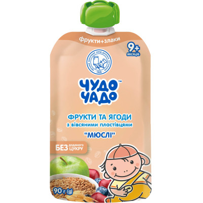 Детское пюре Чудо-Чадо "Мюсли" фруктово-ягодное 9м+ 90г (4820016254282) Винница - изображение 1