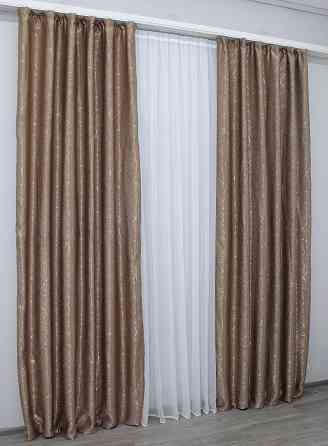 Комплект готовых штор VR-Textil Лен Саванна № 634ш Темно-бежевый 100х270 см 2 шт (31-076) Киев