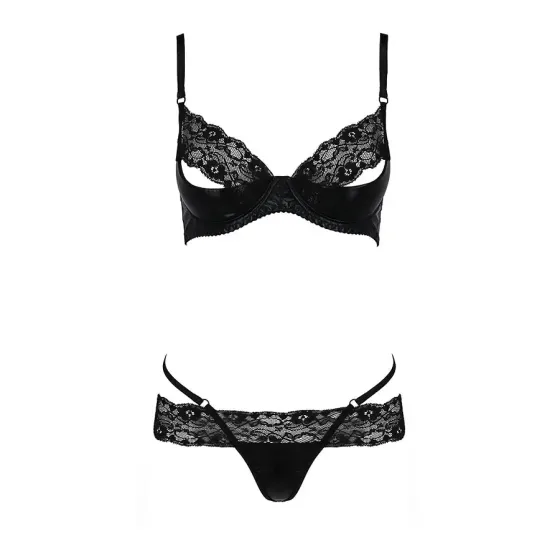Комплект білизни Passion Exclusive NORTH SET S/M, black, ліф и трусики з елементами під латекс Львів