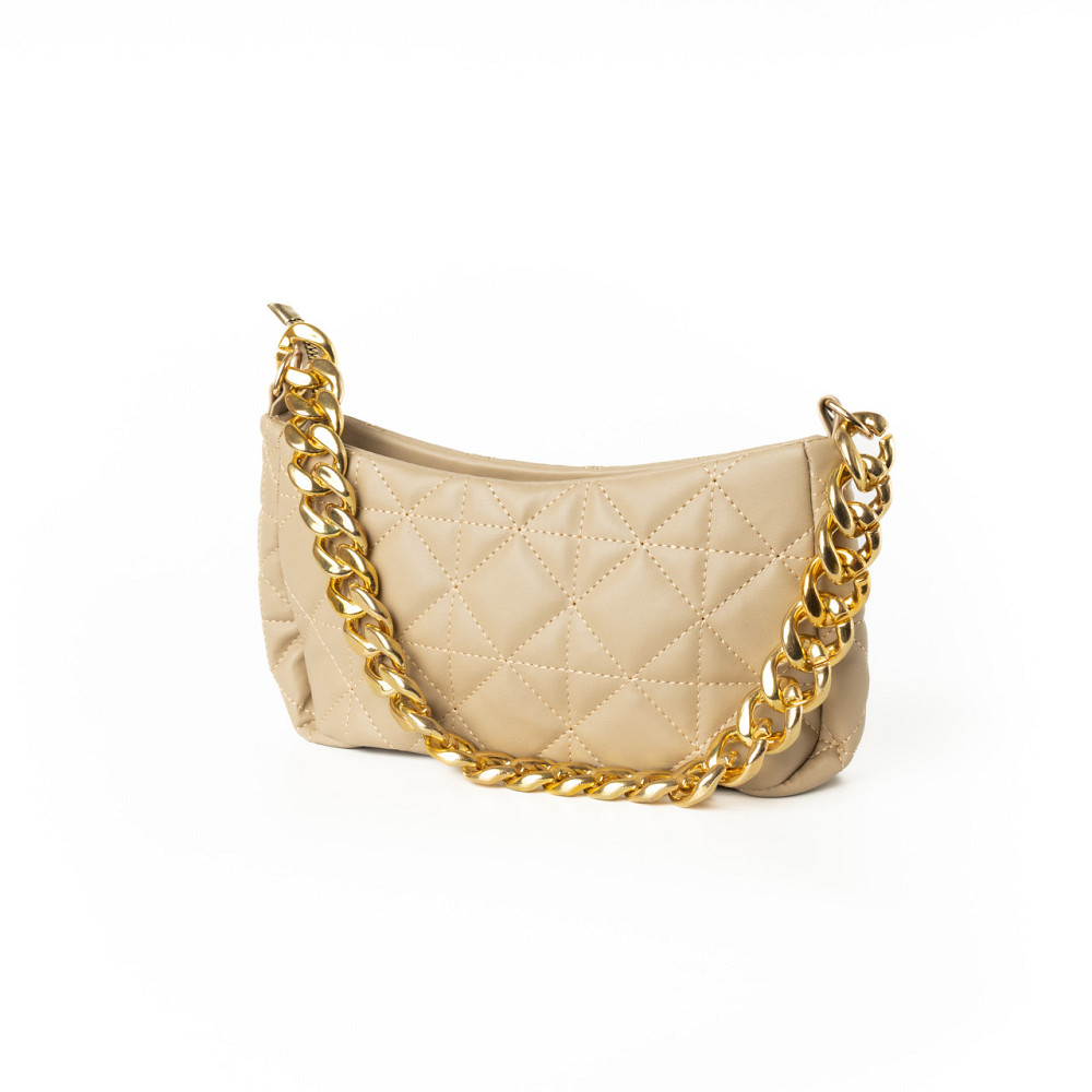Сумка женская модная стильная с золотой цепочкой и стеганым рисунком, сумка клатч, Бежевый Каменец-Подольский - изображение 3