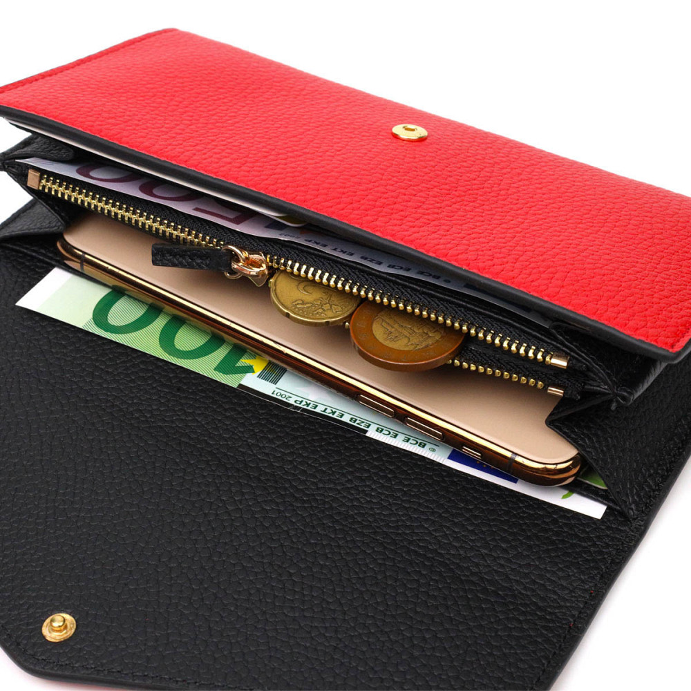 Комбинированное женское большое портмоне из натуральной кожи Красный (Tony Bellucci) Киев - изображение 1