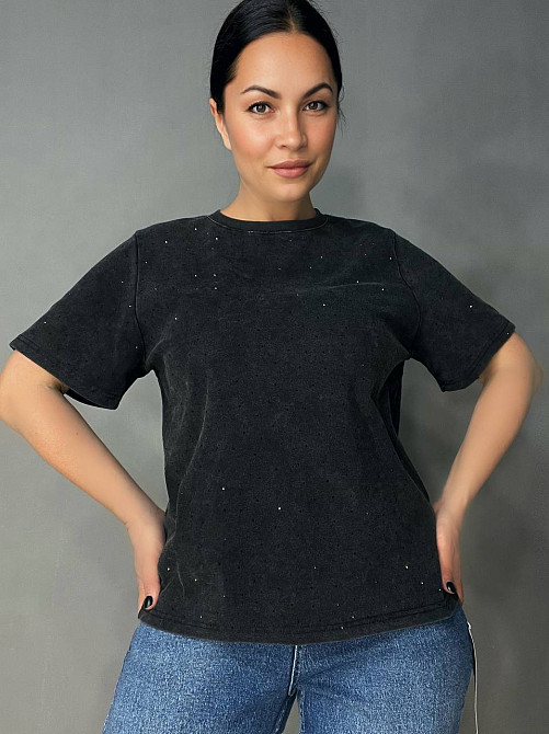 Футболка женская A-N 2668 вареная тай дай оверсайз с камешками черная, черный, one size Киев - изображение 10