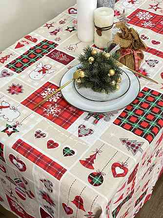 Ecotton Скатертина Ecotton 150х220 см Новорічна Новорiчний печворк бежево-червона Киев