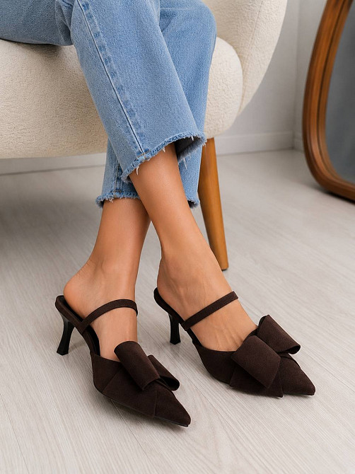 Туфлі жіночі Meideli F566-54 slingback човники з бантом екозамша коричневі, 36, 23 см Київ - фото 5