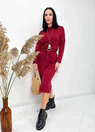 Довга ангорова сукня з поясом "Juliette" оптом | Норма і батал 46-48, Бордовий Київ