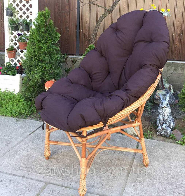 Крісло плетене велике з коричневою накидкою Київ - фото 4