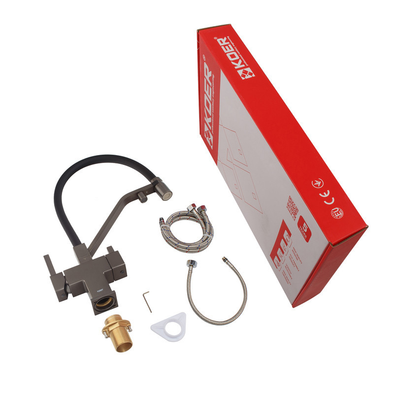 Смеситель кухонный KOER KB-72036-07 с подачей питьевой воды, графитовый с черным силиконовым изливом (KR5812) Харьков - изображение 6