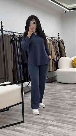 Жіночий стильний повсякденний костюм з V-вирізом двонитка Графіт, 56/58 Одеса