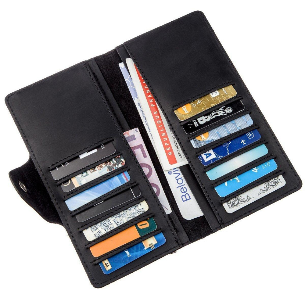 Гаманець чоловічий вертикальний з вінтажної шкіри на кнопках SHVIGEL 16182 Чорний Київ - фото 2