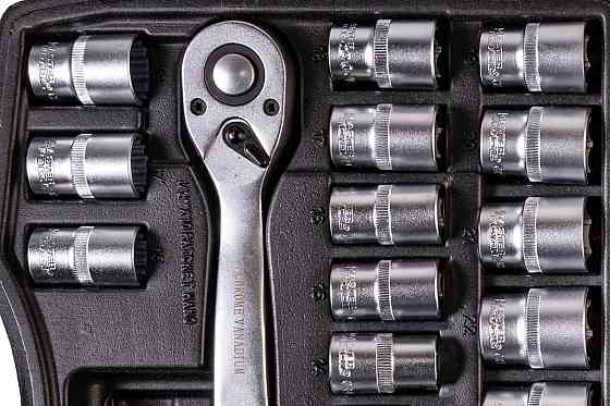 Набор насадок торцевых MASTERTOOL PROFI CrV 1/2" 8-32 мм трещотка 72Т 32 шт кейс 78-4032 Рівне