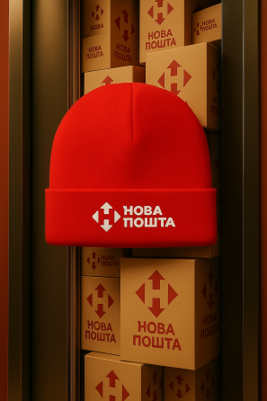 Шапка «Нова Пошта» з фірмовим білим логотипом Чорний Чернівці