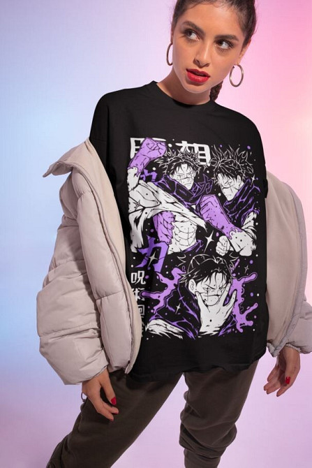 Футболка з аніме принтом Магічна битва оверсайз (S/M/L) Чорний AnimeJ1029 Дніпро - фото 2