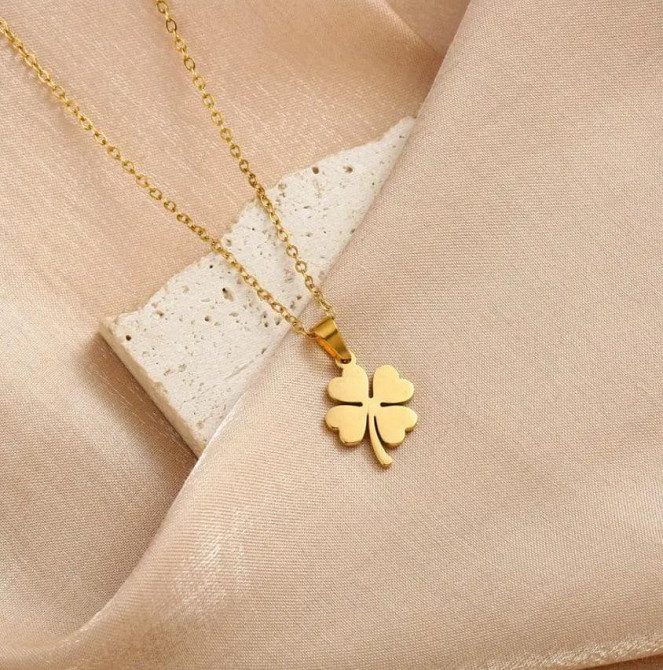 Подвеска с четырехлистным клевером на цепочке | Женский талисман удачи, длина 45 см Киев - изображение 1