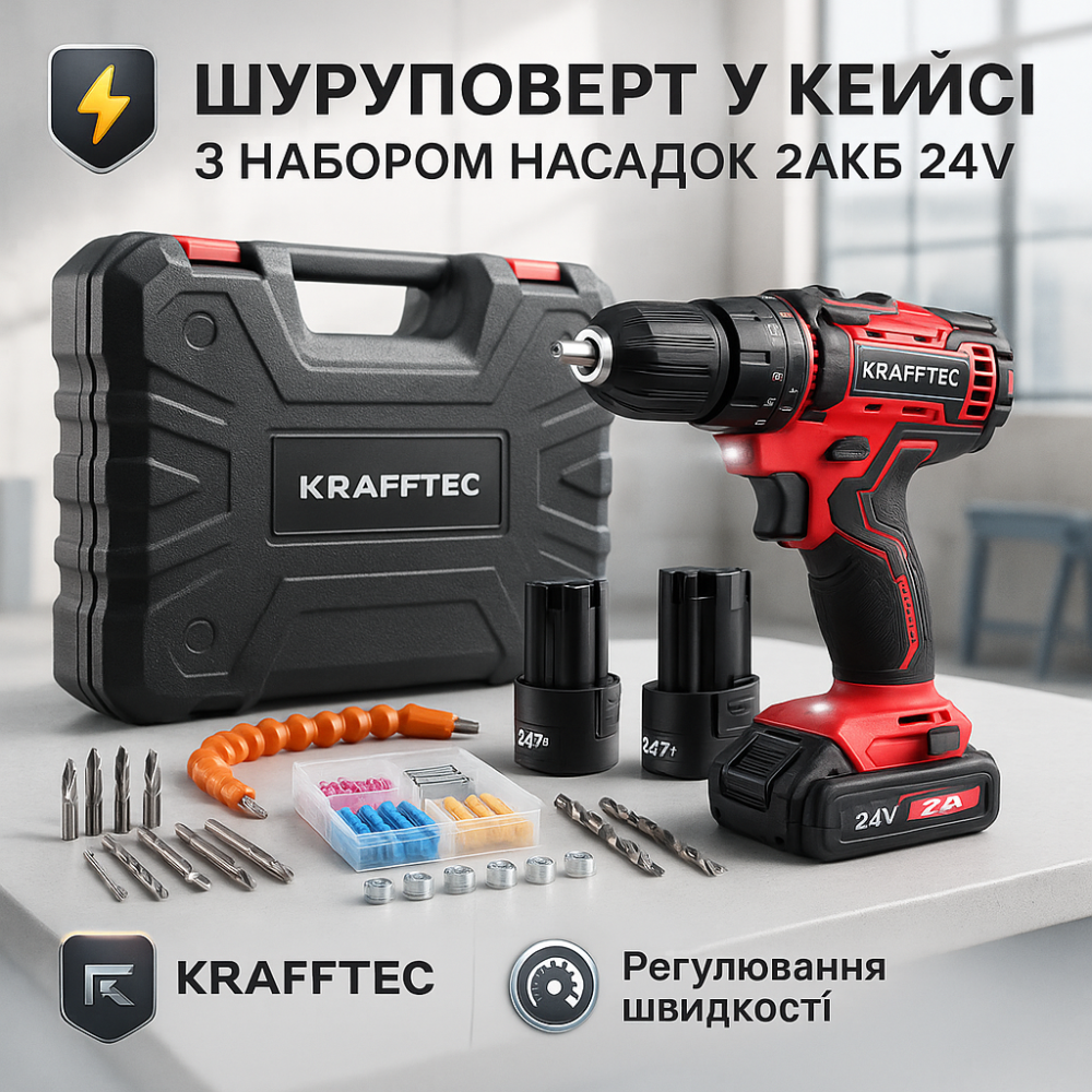 Шуруповерт з різними насадками та пристосуваннями KRAFFTEC 24V, Шуруповерт у валізі для дому LO-50 Львів - фото 20