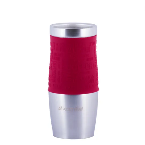 Термочашка 380мл з TPR вставкою нержавіюча сталь (чорний, червоний) KAMILLE 2069 Житомир