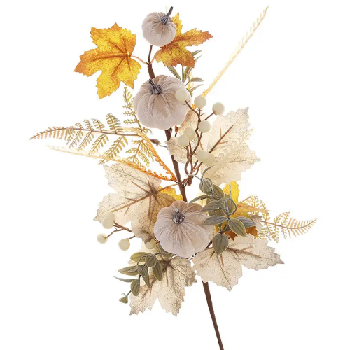 Декоративна гілка з оксамитовими гарбузами, ягодами і листям 60см, колір - кремовий Житомир - фото 1