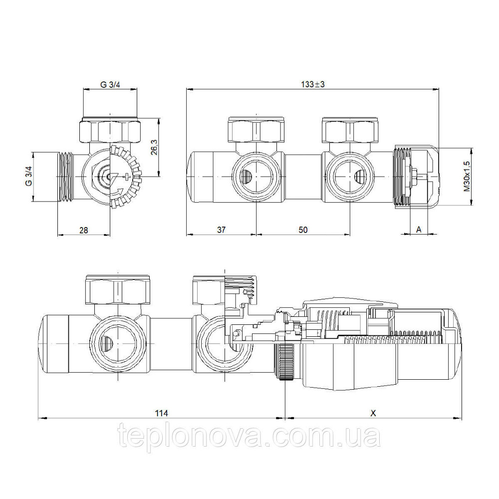 Комплект термостатичний Vario Term TWINS 50 мм, кутовий, правий, білий TSGS0206CFK/P Чернівці - фото 7