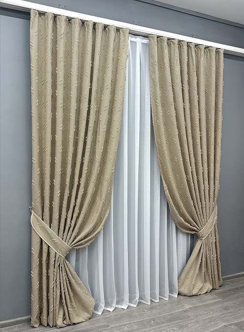 Комплект штор VR-Textil Льон Букле № 1883ш Бежевий 200х270 см 2 шт (32-237) Київ - фото 3