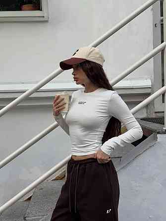 Жіночий стильний молодіжний лонгслів із написом турецький кулір Молочний, 44/46 Одеса