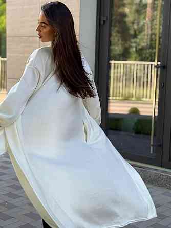 Женский базовый длинный кардиган с поясом плотная турецкая двухсторонняя ангора Белый Одесса