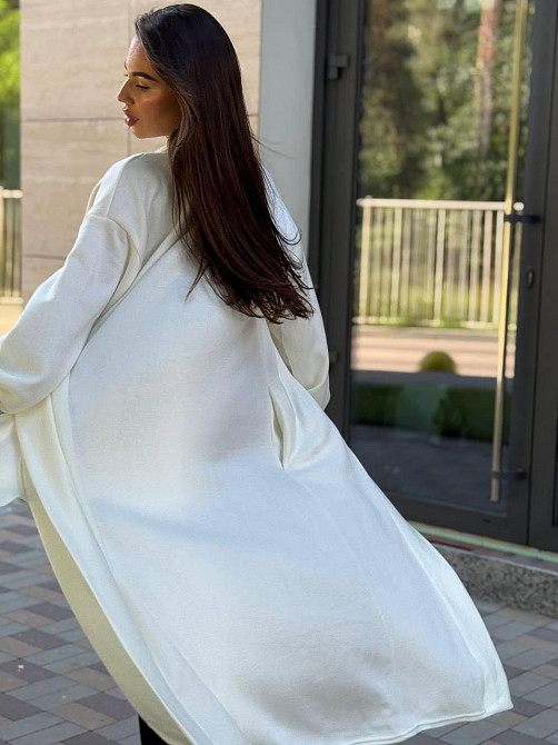 Женский базовый длинный кардиган с поясом плотная турецкая двухсторонняя ангора Белый Одесса - изображение 3