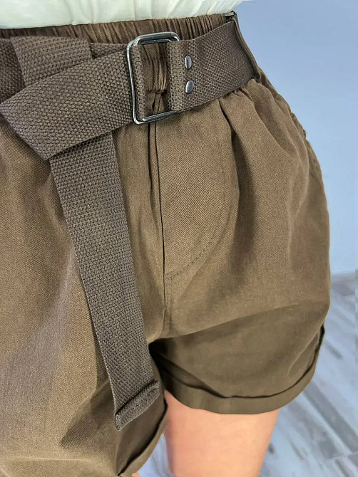 Шорты женские A-N 5701 мом на резинке с ремнем короткие коричневые, коричневый, L, L, 85 см, 112 см Киев - изображение 20