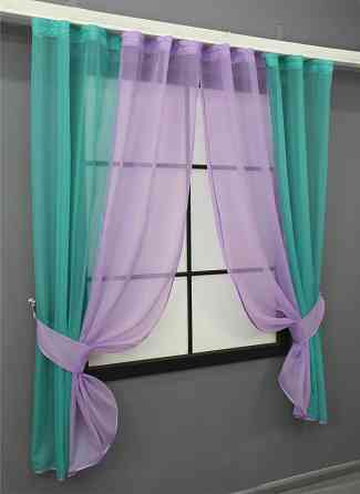 Кухонные шторы VR-Textil № 017к комбинированные с подвязками бирюзовый с сиреневым 265х170 см (52-1058) Киев