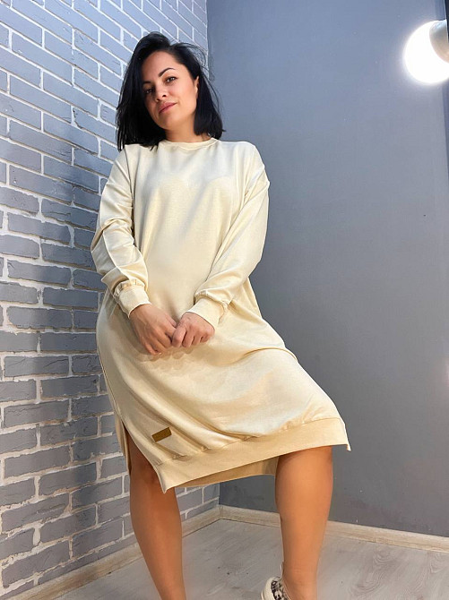 Сукня жіноча MY CITY 8211 спортивна середня довжина розрізи знизу резинка двунитка one size, молочний, one size Київ - фото 11