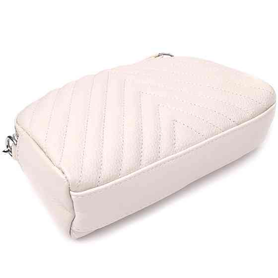 Модная сумка прошита треугольниками из натуральной кожи Vintage 22910 Белый Киев