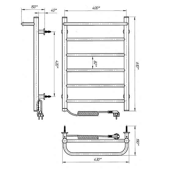 Электрический полотенцесушитель Laris Зебра ПРАЙМ ЧКЧ6 400Х600 Э черный S3 Л/П Киев