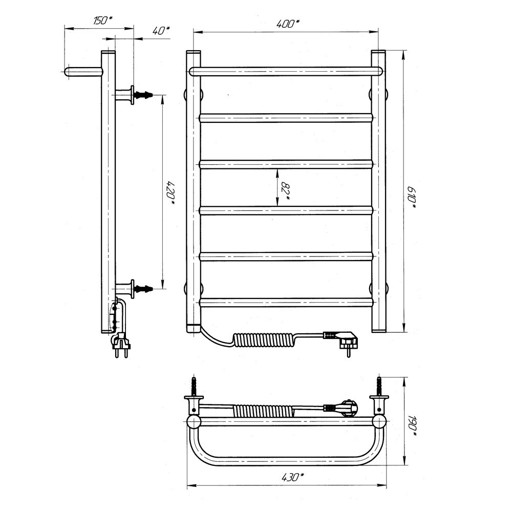 Электрический полотенцесушитель Laris Зебра ПРАЙМ ЧКЧ6 400Х600 Э черный S3 Л/П Киев - изображение 6