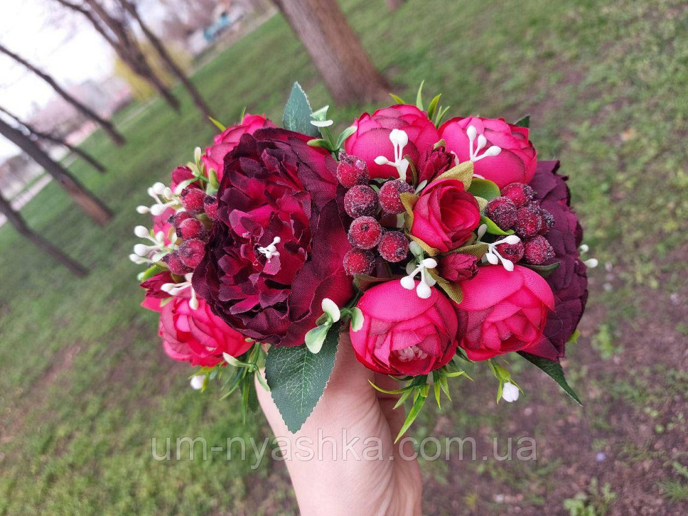 Ободок обруч з квітами "Піони великий бордовий" Кривий Ріг - фото 3