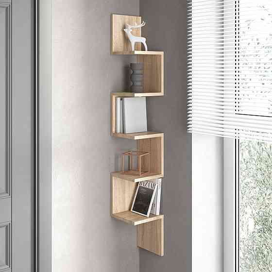 Полка настенная VAYS M-9 Дуб Сонома, угловая, из 5 секций, ЛДСП, 20×20×128 см - для дома, офиса, гостиной Львов