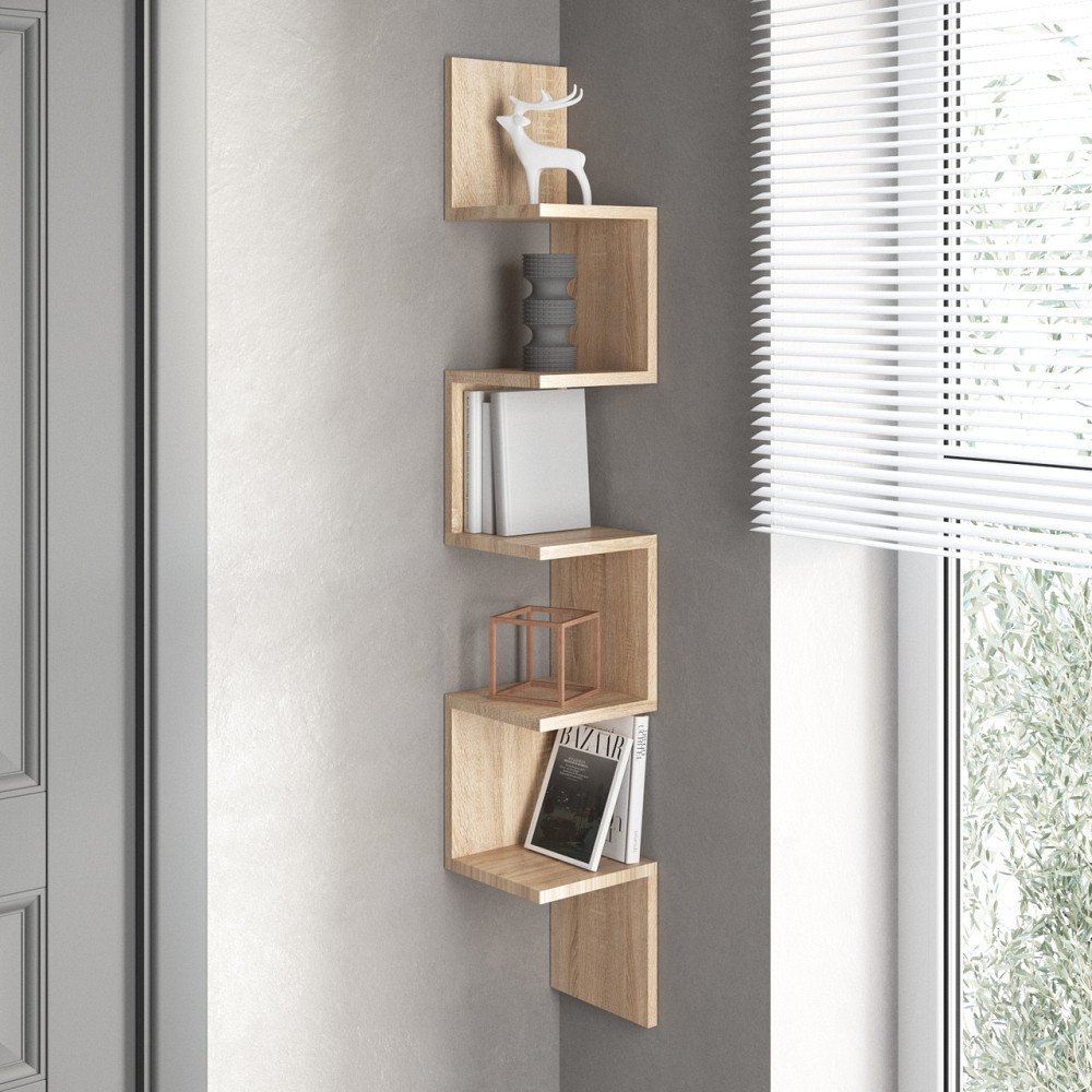 Полка настенная VAYS M-9 Дуб Сонома, угловая, из 5 секций, ЛДСП, 20×20×128 см - для дома, офиса, гостиной Львов - изображение 1