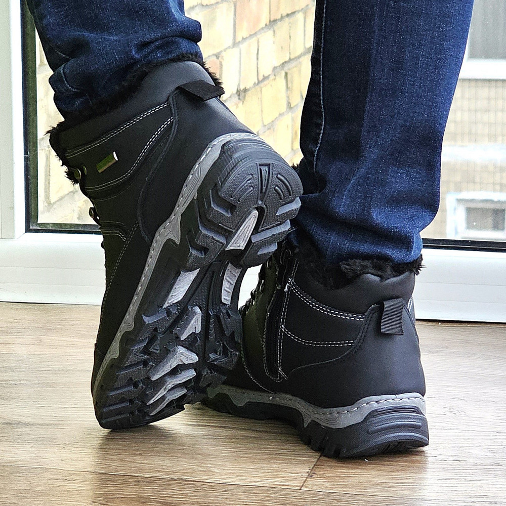 Ботинки Зимние Мужские на Меху Чёрные Зима Мех Прошитые (размеры: 40,41,42,43,44,45) Видео Обзор Днепр - изображение 8