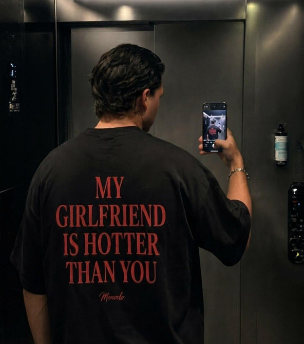 Футболка «My Girlfriend Is Hotter Than You» — стильний принт для хлопця XL, Білий Чернівці - фото 1