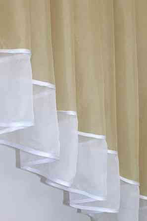 Кухонний комплект VR-Textil № 062к шторка з ламбрекеном темно-бежевий з білим 150х170 см (50-795) Київ