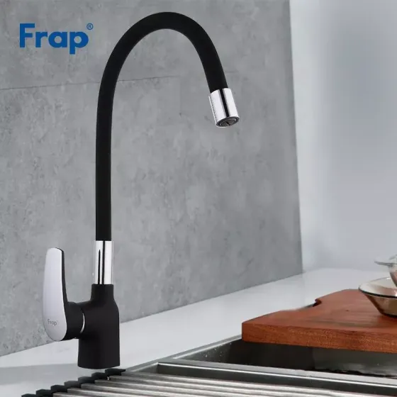 Змішувач для кухні Frap F4453-04 з гнучким виливом, чорний/хром Київ