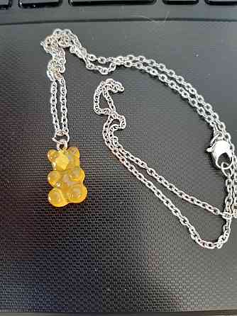 Детский кулон желейный мишка, оранжево-желтый - длина 48см, смола, цинковый сплав Киев