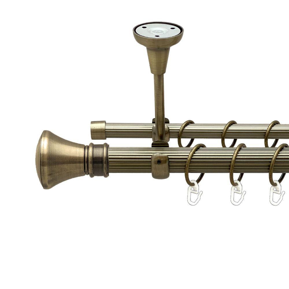 Карниз Orvit Люксор металевий дворядний відкритий до стелі рифлена труба кільце металеве Антик 25\16 мм 160 см (00-00018749) Львів - фото 1