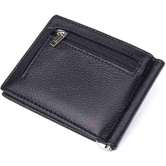 Мужской кошелек с металлическим зажимом из натуральной кожи Черный (ST Leather) Киев