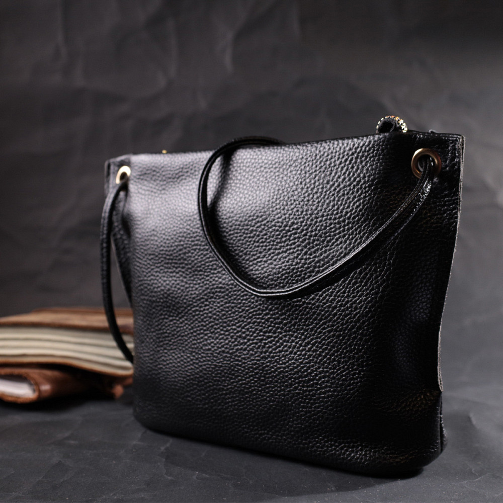 Женская трапециевидная сумка из натуральной кожи Vintage 22395 Черная Киев - изображение 8