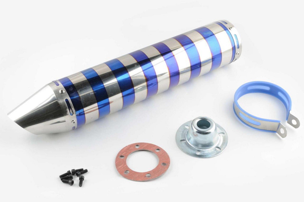 Глушитель (тюнинг) 420*10 см, креп. Ø78mm (нержавейка, зебра, серебристо-синий, прямоток, ) Мукачево - изображение 1